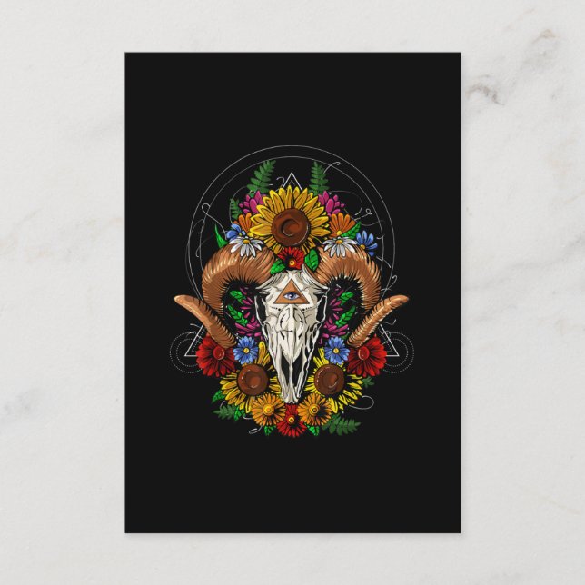 Goat Skull Psychedelic Sunblommor Tilläggskort (Framsida)