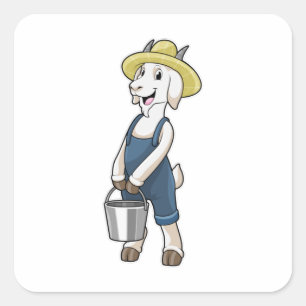 Goat som Farmer med Bucket Fyrkantigt Klistermärke