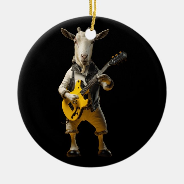 Goat Spela Guitar Goat Musician Guitarist Marchi Julgransprydnad Keramik (Framsidan)