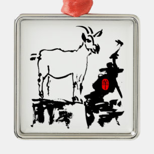 Goat sten vietnamesiskt kinesiskt år Zodiac Metal Julgransprydnad Metall
