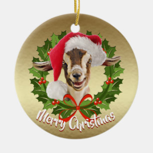 GOAT Toggenburg Kid Santa Hat julprydnad Julgransprydnad Keramik