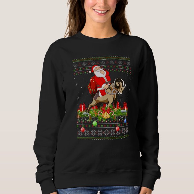 Goat  Ugly Santa Riding Goat Christmas T Shirt (Framsida)