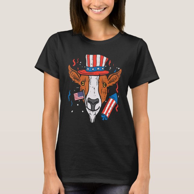 Goat Us Hat Firecracker 4:e juli Patriot M. T Shirt (Framsida)