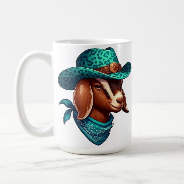 Goat Wearing a Snyggt Cowboy Hat and Bandana Kaffemugg (Vänster)