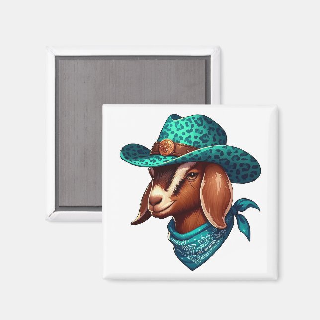 Goat Wearing a Snyggt Cowboy Hat and Bandana Magnet (Front/Back)