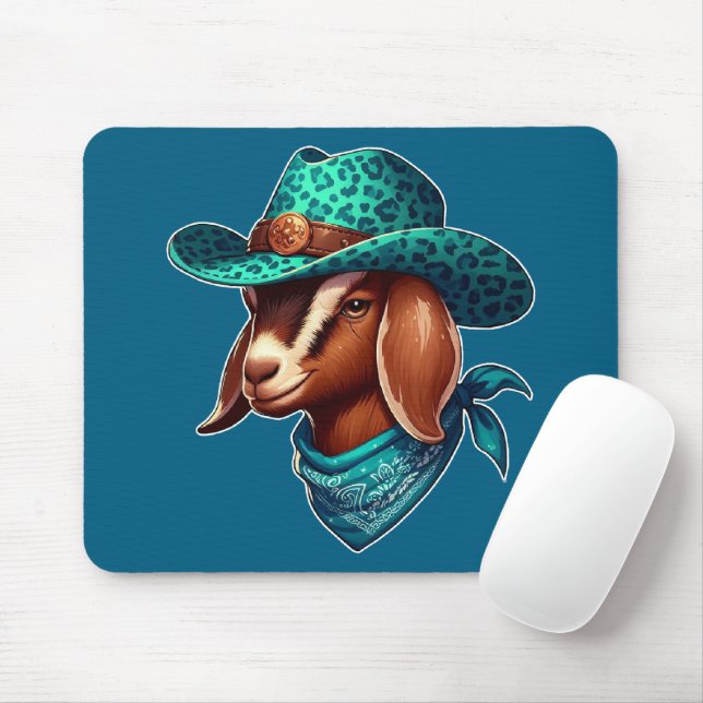Goat Wearing a Snyggt Cowboy Hat and Bandana Musmatta (Med mus)