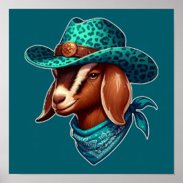 Goat Wearing a Snyggt Cowboy Hat and Bandana Poster