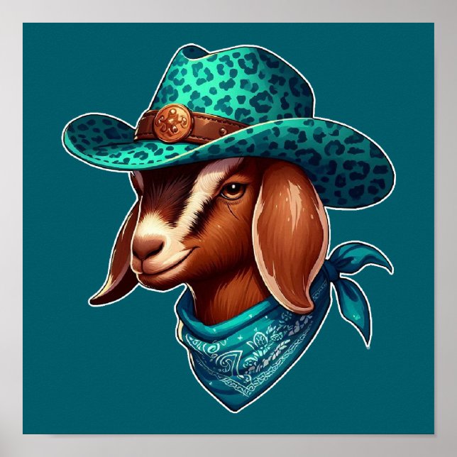 Goat Wearing a Snyggt Cowboy Hat and Bandana Poster (Framsidan)