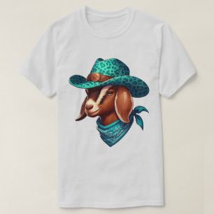 Goat Wearing a Snyggt Cowboy Hat and Bandana T Shirt