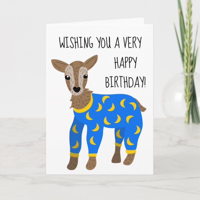 Goat Wearing Pajamas Cute Illustration Birthday Kort (Framsida)