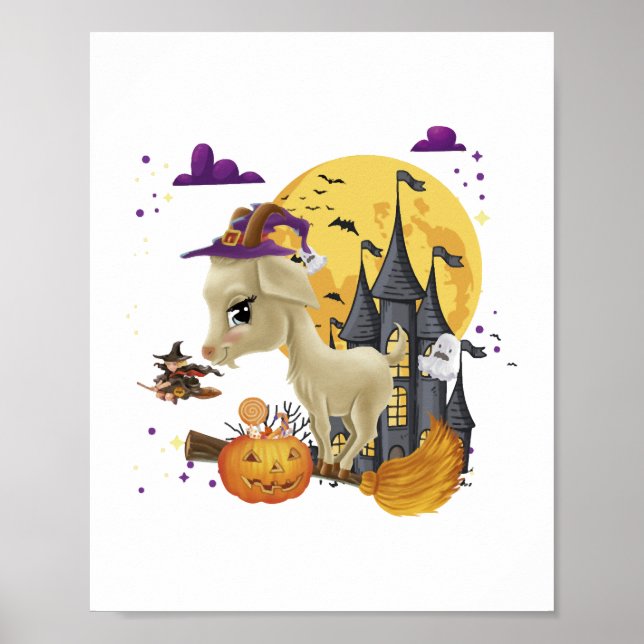 Goat Witch Broom Pumpkin Halloween Costume Poster (Framsidan)