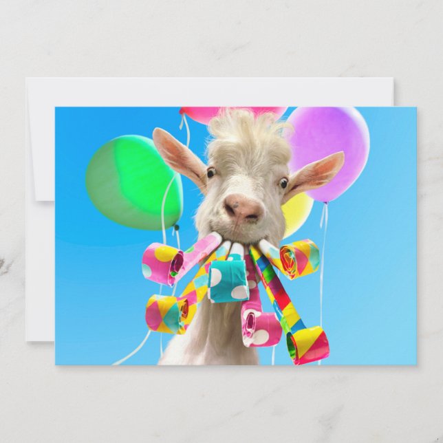 Goat with Party Blowers Inbjudningar (Framsida)