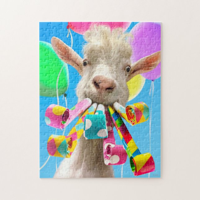 Goat with Party Blowers Pussel (Vertikal)