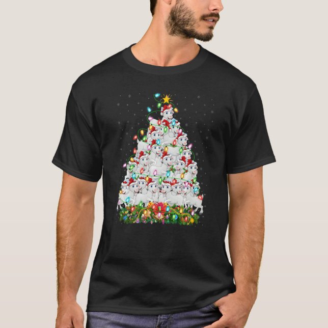 Goat  Xmas Lights Santa Goat Christmas Tree T Shirt (Framsida)