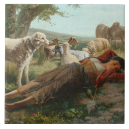 Goatherder Girl's Siesta (av Carlo Ademollo) Kakelplatta