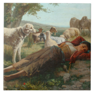 Goatherder Girl's Siesta (av Carlo Ademollo) Kakelplatta