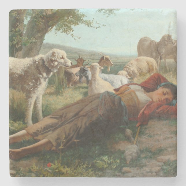 Goatherder Girl's Siesta (av Carlo Ademollo) Stenunderlägg (Framsidan)