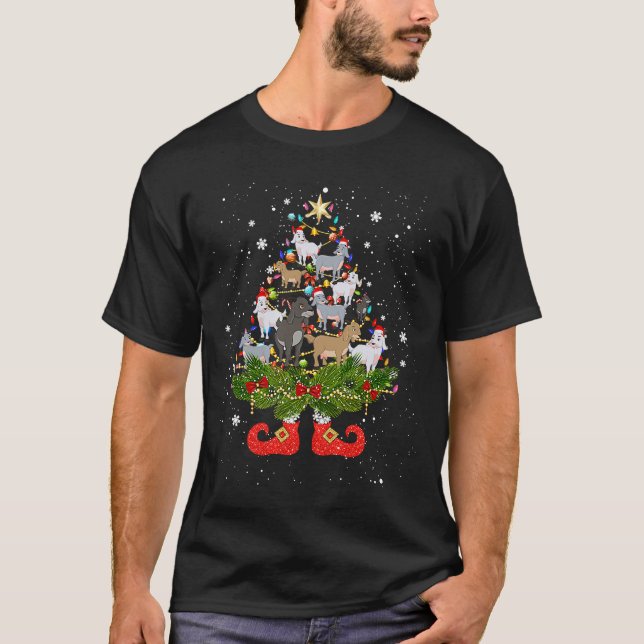Goats Julgran Ljus Cute Santa Hat T Shirt (Framsida)