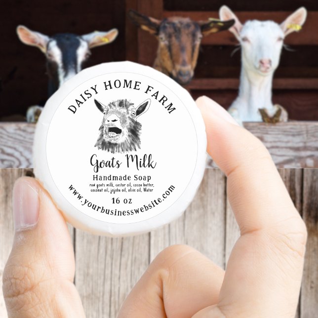 Goats Mjölk Soap Funny Screaming Goat Runt Klistermärke (Funny screaming goat drawing black and white goats milk soap custom business produce label website )