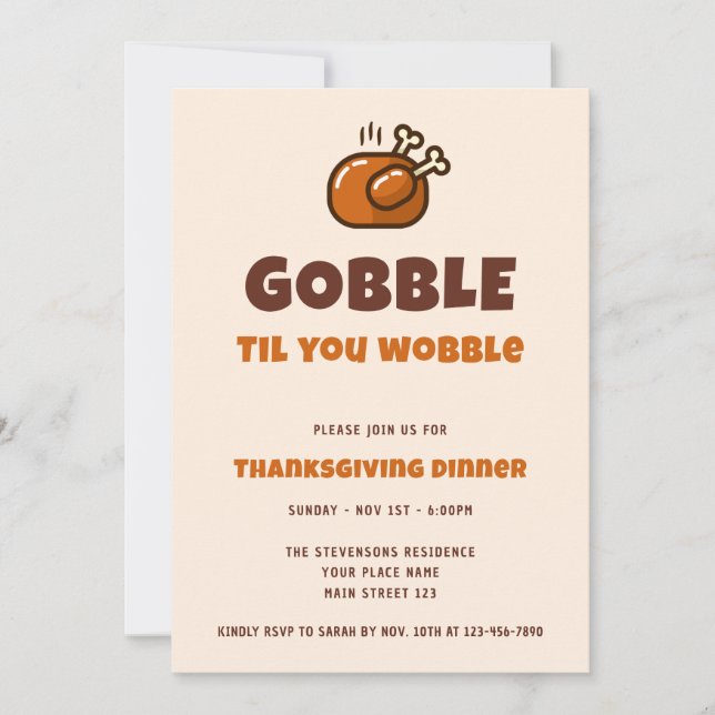 Gobbla Tills Du Vacklar Rolig Thanksgiving Middag Inbjudningar (Framsida)