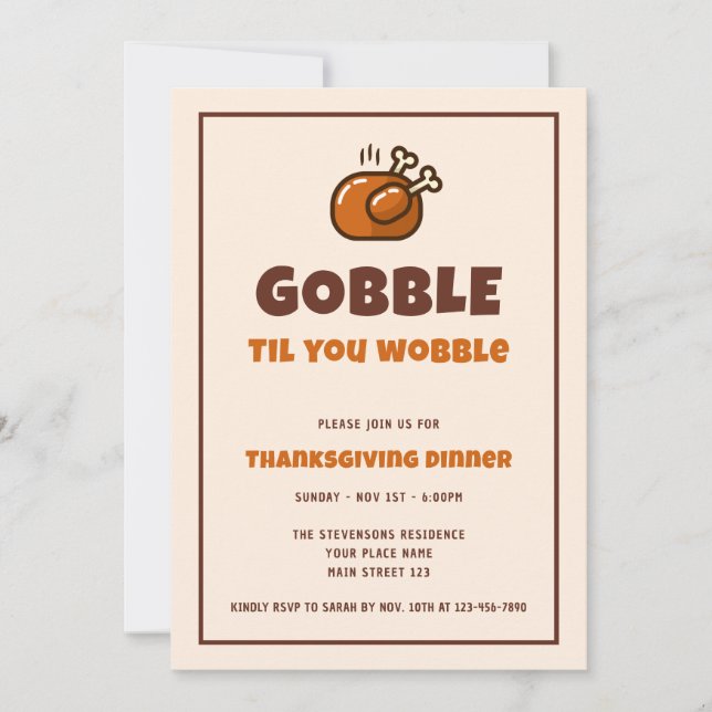 Gobbla Tills Du Vacklar Rolig Thanksgiving Middag Inbjudningar (Framsida)