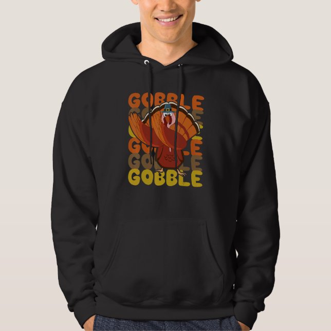 Gobble Dabbing Turkey Thanksgiving Day Pilgrim Boy Hoodie (Framsida)