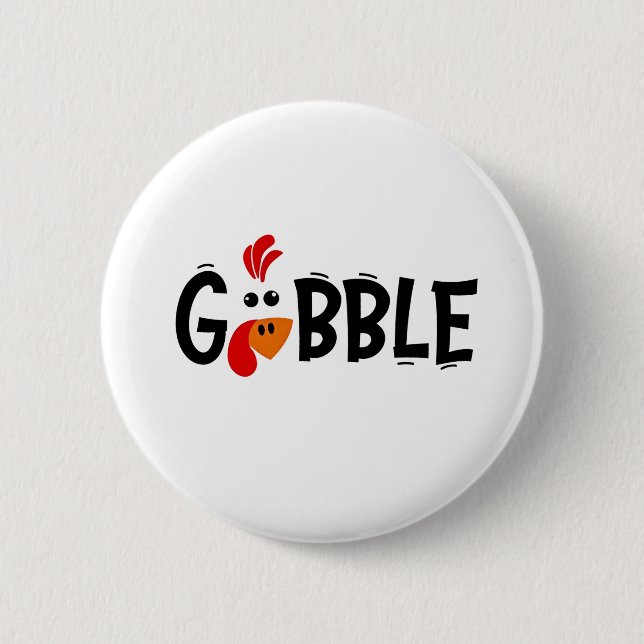 Gobble Funny Thanksgiving Turkey Feast Knapp (Framsida)