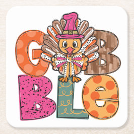 Gobble Funny Thanksgiving Turkiet Middag Roligt Underlägg Papper Kvadrat