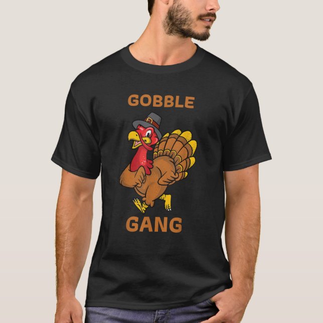 Gobble Gang Turkey Trot Thanksgiving Day Springa M T Shirt (Framsida)