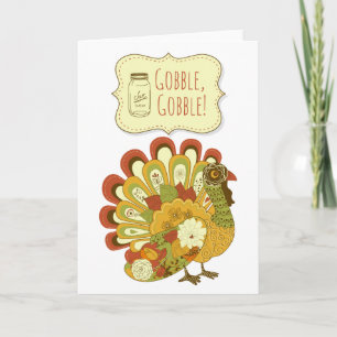 Gobble Gobble Colorful Turkey Happy thanksgiving Helgkort