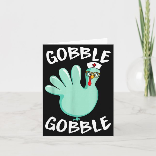 Gobble Gobble Funny Turkey Glove Thanksgiving Nurs Kort (Framsida)