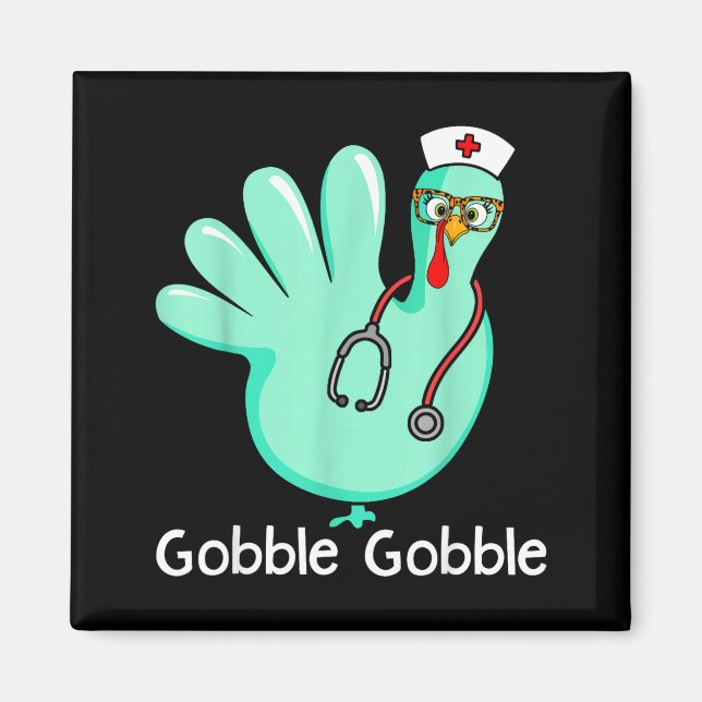 Gobble Gobble Funny Turkey Glove Thanksgiving Nurs Magnet (Framsidan)
