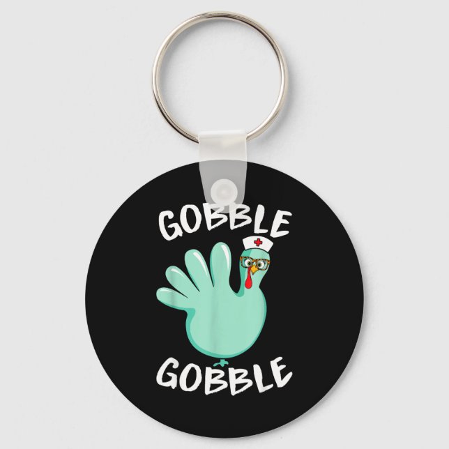 Gobble Gobble Funny Turkey Glove Thanksgiving Nurs Nyckelring (Framsida)