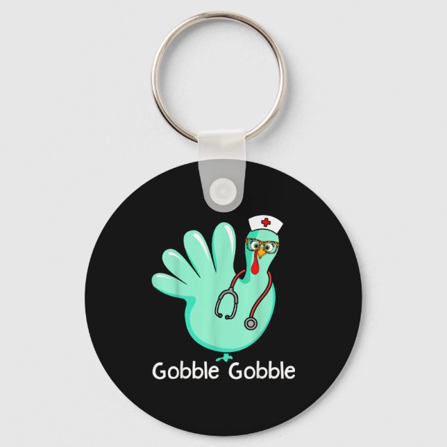 Gobble Gobble Funny Turkey Glove Thanksgiving Nurs Nyckelring (Framsida)