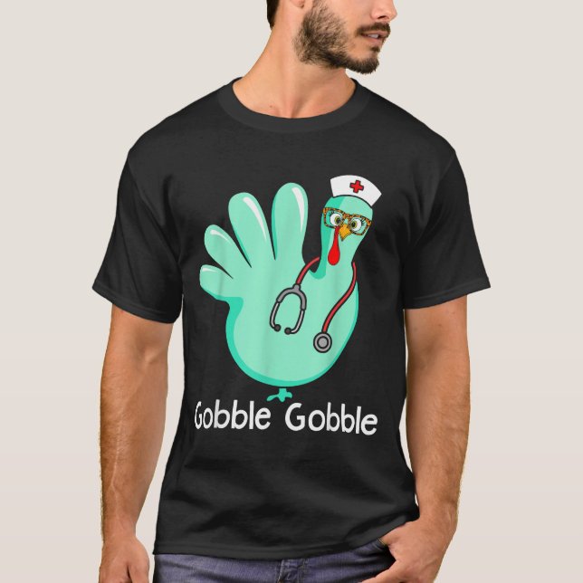 Gobble Gobble Funny Turkey Glove Thanksgiving Nurs T Shirt (Framsida)