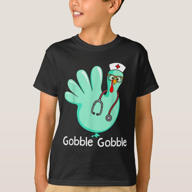 Gobble Gobble Funny Turkey Glove Thanksgiving Nurs T Shirt (Framsida)