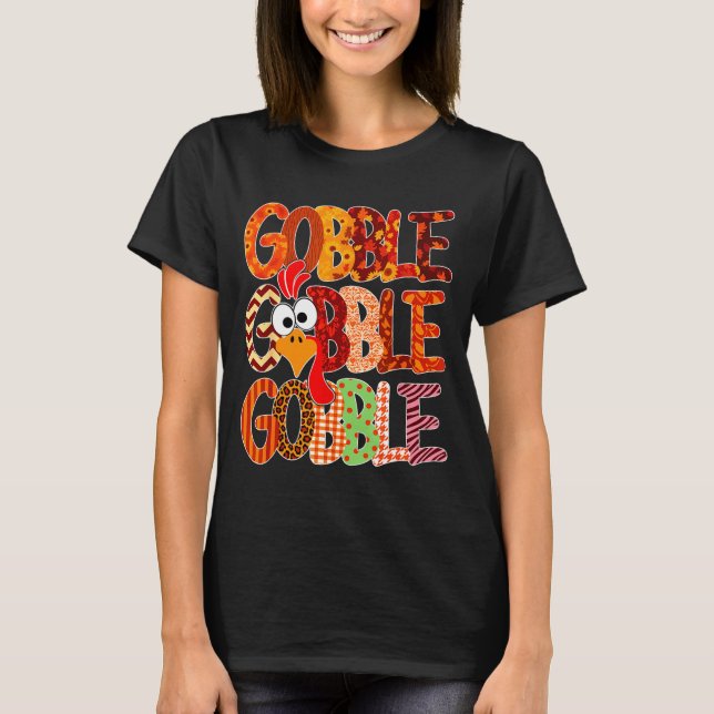 Gobble Gobble Funny Turkey Thanksgiving Women Girl T Shirt (Framsida)