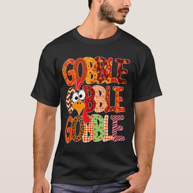 Gobble Gobble Funny Turkey Thanksgiving Women Girl T Shirt (Framsida)