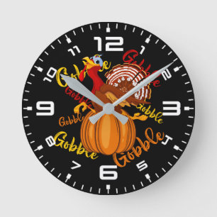 Gobble Gobble Gobble Pumpkin Rund Klocka