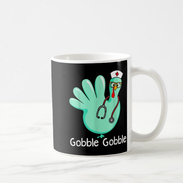 Gobble Gobble Rolig Turkhandskar Thanksgiving Sjuk Kaffemugg (Höger)
