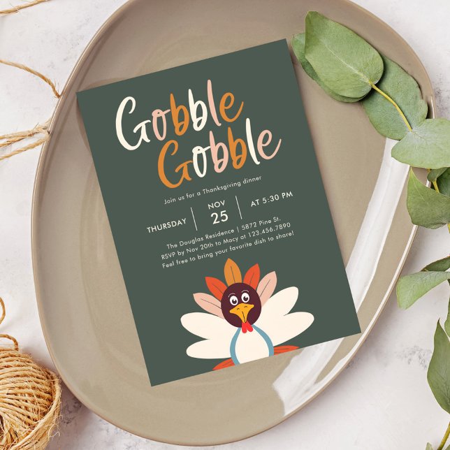 Gobble Gobble Thanksgiving Dinner Party-inbjudan Inbjudningar (Skapare uppladdad)