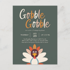 Gobble Gobble Thanksgiving Dinner Party-inbjudan Vykort