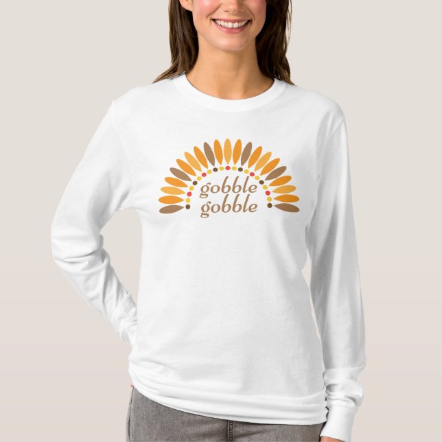 Gobble Gobble Thanksgiving Långärmad T-Shirt (Framsida)