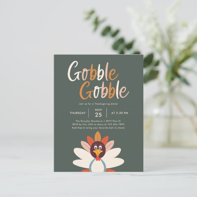 Gobble Gobble Thanksgiving Party Inbjudan vykort (Stående Fram)