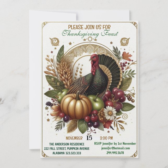 Gobble Gobble Thanksgiving Turkey Feast Inbjudningar (Framsida)