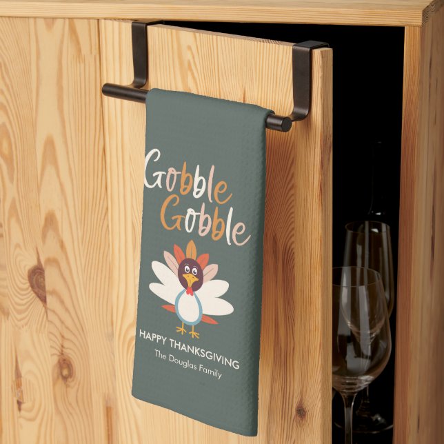 Gobble Gobble Thanksgiving Turkey Kitchen Towel Kökshandduk (Thirds Fold)