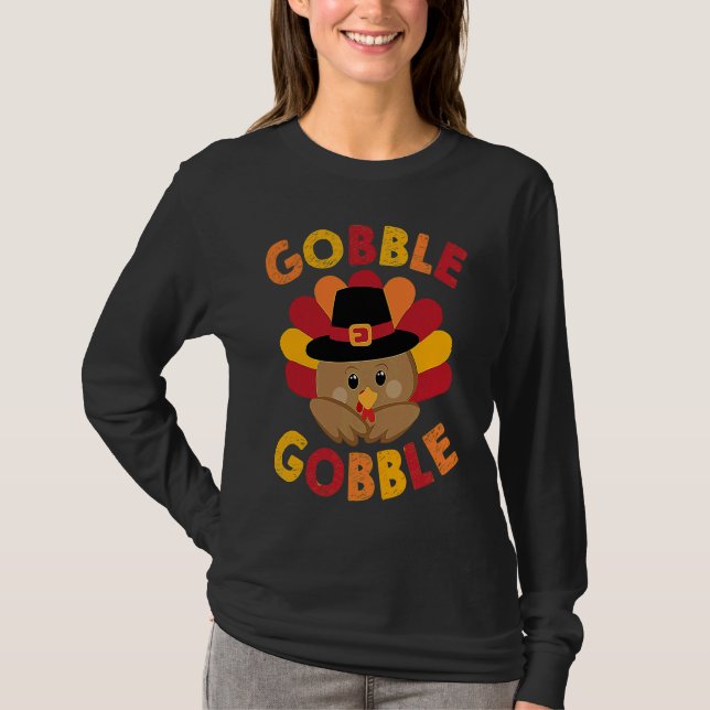 Gobble Gobble Til You Wobble Funny Thanksgiving T Shirt (Framsida)