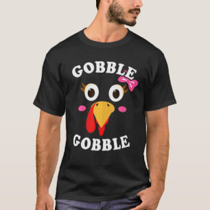 Gobble Gobble Turkey Ansikte Girl Rosa Bow Kids Ta T Shirt