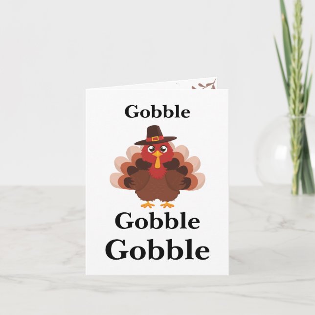 Gobble Happy thanksgiving Cute Turkey Minimalistic Helgkort (Framsida)