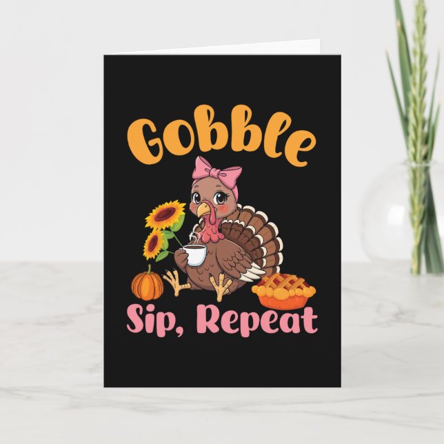 Gobble Sip Repeat Kaffe Turkiet Med Pumpapaj A Kort (Framsida)